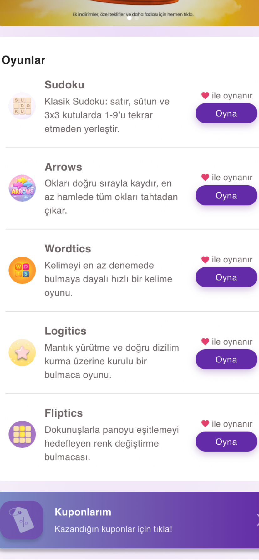 Play area inside the mobile app