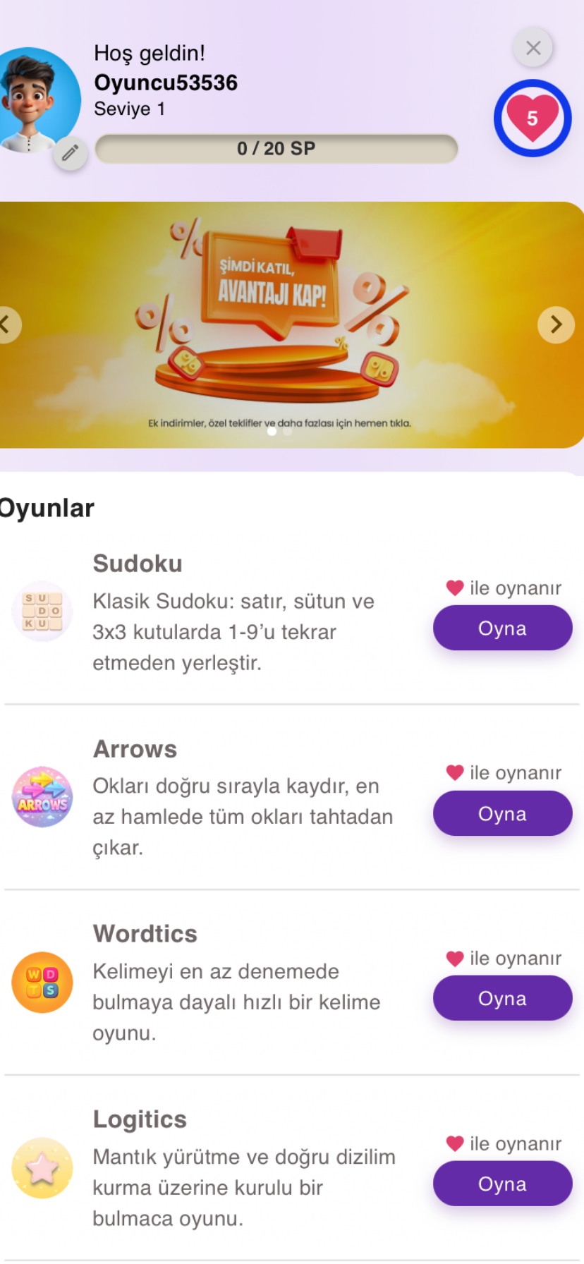 Live events view inside the play area